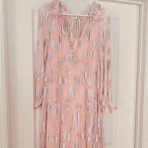 This blush pink XXS Anthropologie maxi dress is so beautiful